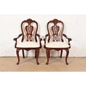 Thomasville Georgian Carved Mahogany Armchairs, Pair