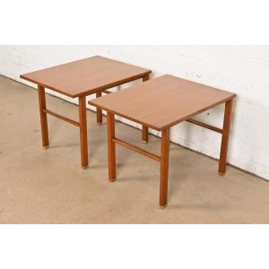 Edward Wormley for Dunbar Walnut and Brass Nightstands or End Tables, Pair