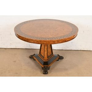 Baker Furniture Stately Homes Collection Burl Wood and Parcel Ebonized Regency Center Table