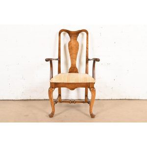 Ethan Allen Queen Anne Carved Solid Maple Armchair or Dining Captain Chair, Circa 1970s