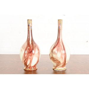 Loetz Art Nouveau Onyx Marbleized Glass Vases, Pair