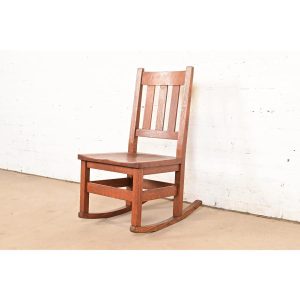 Stickley Brothers Antique Mission Oak Arts & Crafts Sewing Rocking Chair, Circa 1900