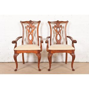 Thomasville Georgian Carved Mahogany Armchairs, Pair