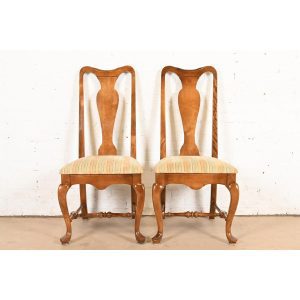 Ethan Allen Queen Anne Solid Carved Maple Side Chairs or Dining Chairs, Pair
