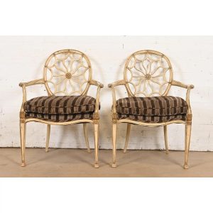 John Widdicomb French Regency Louis XVI Spider Back Armchairs, Pair