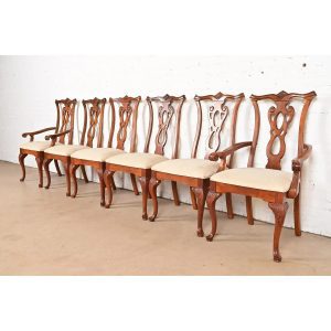 Thomasville Georgian Carved Mahogany Dining Chairs, Set of Six