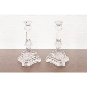 Tiffany & Co. Clear Crystal Candlesticks With Dragon Motif, Pair