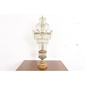 Mid-Century Hollywood Regency Brass and Crystal Prism Large Waterfall Table Lamp