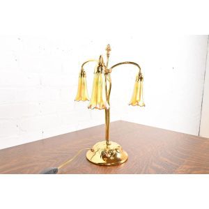 Tiffany Studios New York Gilt Bronze Three-Light Lily Table Lamp