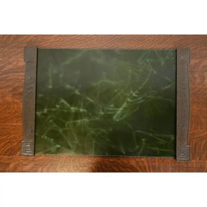 Tiffany Studios New York Modeled Greek Key Bronze Blotter Ends With Leather Desk Blotter