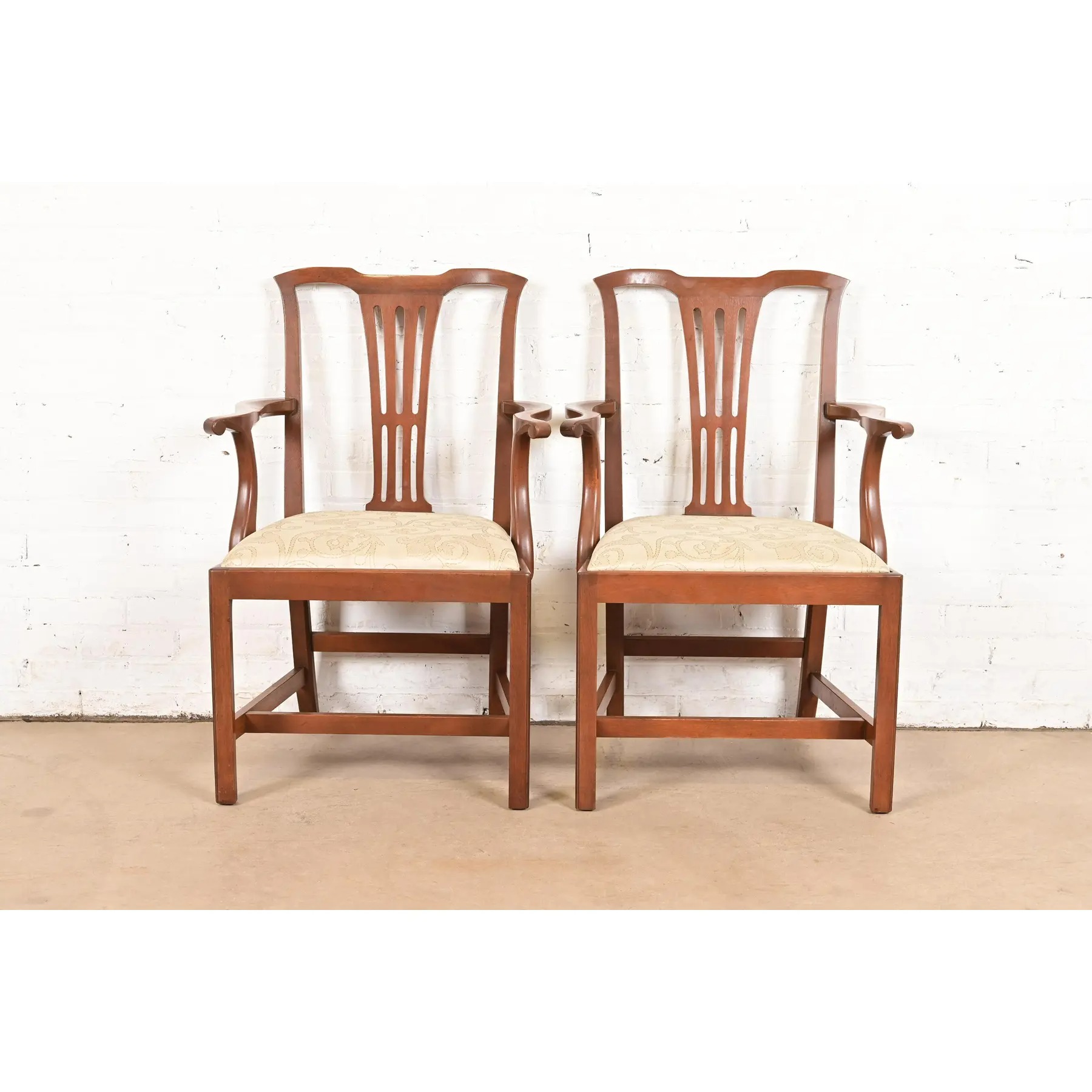 Kittinger Georgian Carved Mahogany Armchairs, Pair