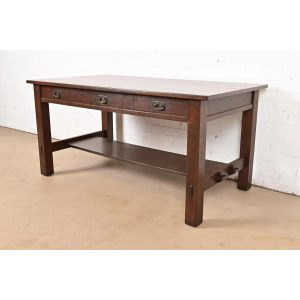 L. & J. G. Stickley Antique Mission Oak Arts & Crafts Writing Desk or Library Table, Newly Refinished