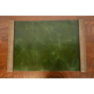 Tiffany Studios New York "Adam" Bronze Doré Blotter Ends With Leather Desk Blotter