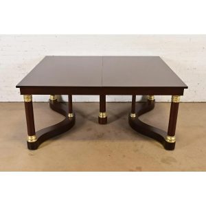 Tobey Furniture Monumental Antique French Empire Mahogany and Brass Extension Dining Table With Seven Leaves, Newly Refinished