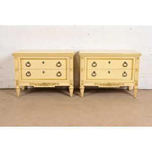 Henredon French Regency Louis XVI Cream Lacquered Bedside Chests, Circa 1960s
