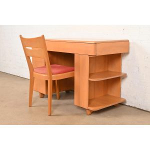 Heywood Wakefield Mid-Century Modern Maple Desk With Built-in Bookcase and Chair, 1950s