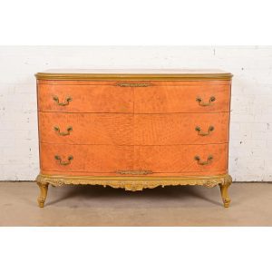 Romweber Style French Provincial Louis XV Satinwood and Parcel Painted Dresser, Circa 1920s