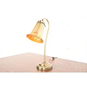 Art Deco Brass Desk Lamp With Quezal Favrile Art Glass Shade