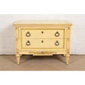 Henredon French Regency Louis XVI Cream Lacquered Bedside Chest, Circa 1960s