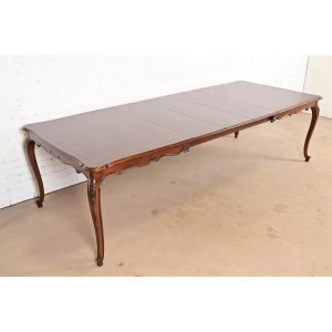 Kindel Furniture French Provincial Louis XV Carved Burled Walnut Extension Dining Table, Newly Refinished