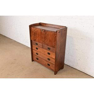Gustav Stickley Antique Mission Oak Arts & Crafts Drop Front Secretary Desk, Circa 1910