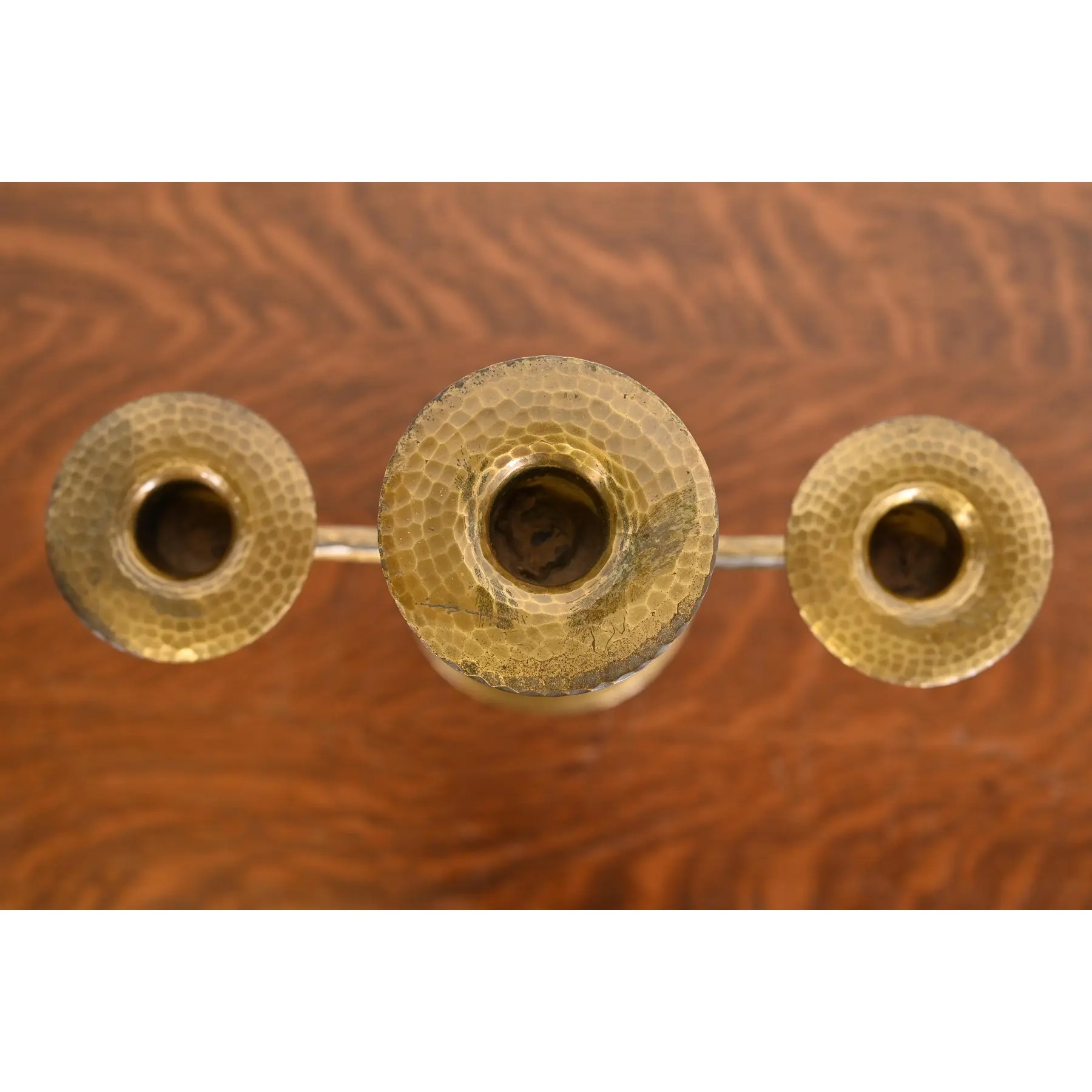 Roycroft Arts & Crafts Brass Finished Hammered Copper Candelabras, Pair - Image 5