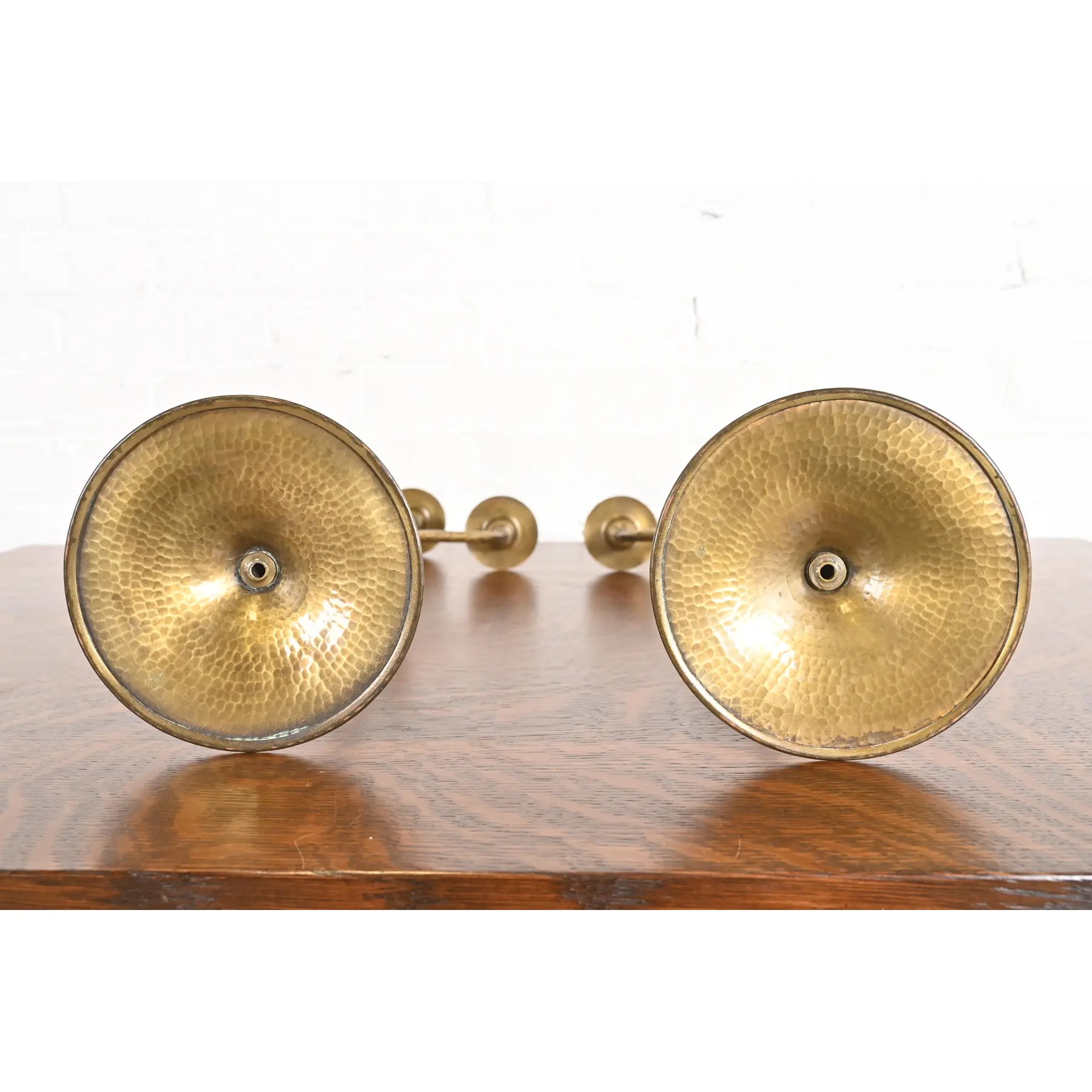 Roycroft Arts & Crafts Brass Finished Hammered Copper Candelabras, Pair - Image 10