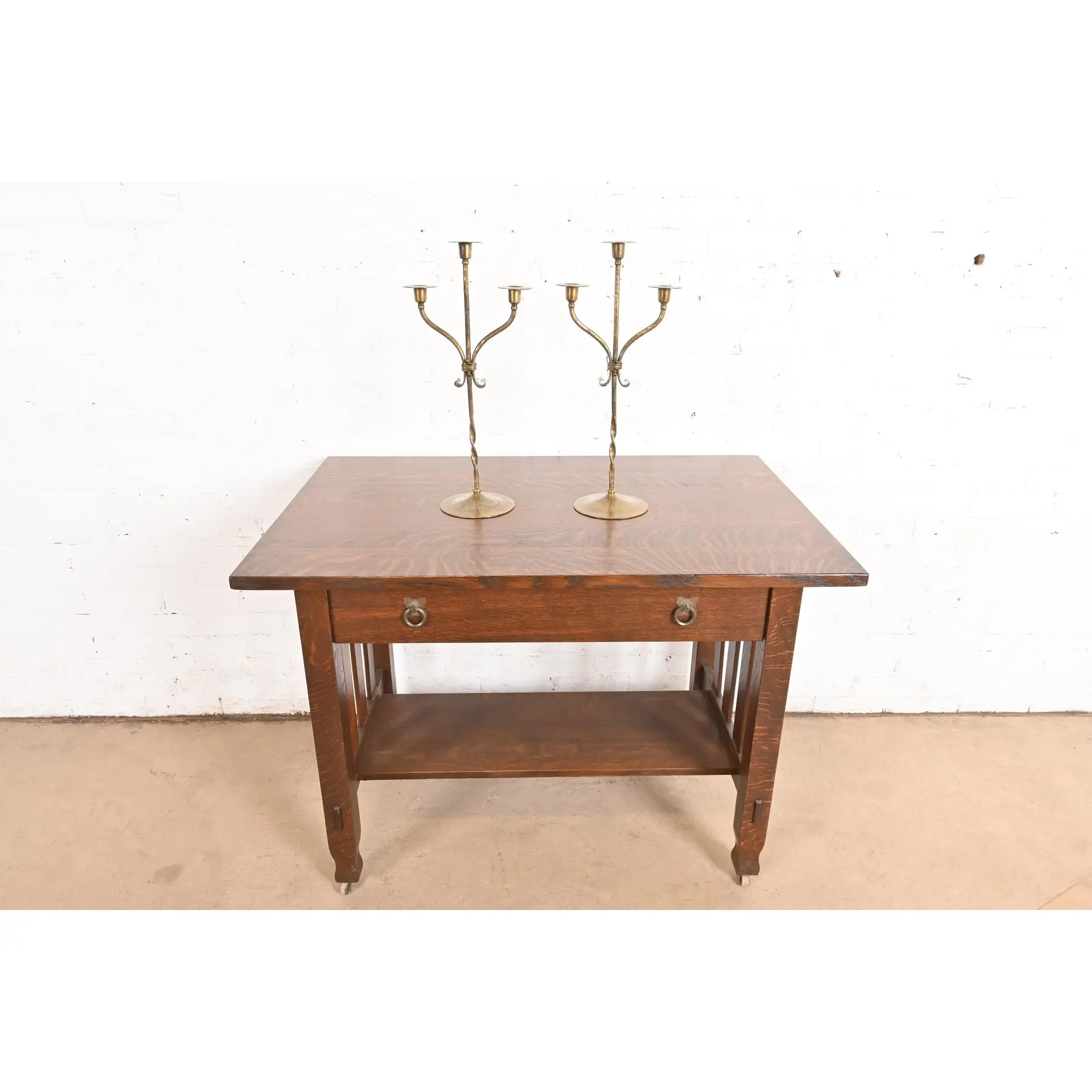 Roycroft Arts & Crafts Brass Finished Hammered Copper Candelabras, Pair - Image 12