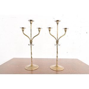 Roycroft Arts & Crafts Brass Finished Hammered Copper Candelabras, Pair
