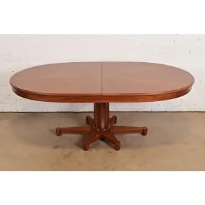 John Widdicomb Mid-Century Regency Cherry Wood Pedestal Extension Dining Table, Newly Refinished