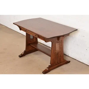 Limbert Antique Mission Oak Arts & Crafts Turtle Top Writing Desk or Library Table, Newly Refinished