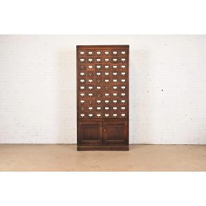 Antique Arts & Crafts Oak 60-Drawer Card Catalog or File Cabinet, Circa 1900