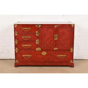 Century Furniture Hollywood Regency Chinoiserie Red Lacquered Commode or Chest of Drawers, Circa 1970s