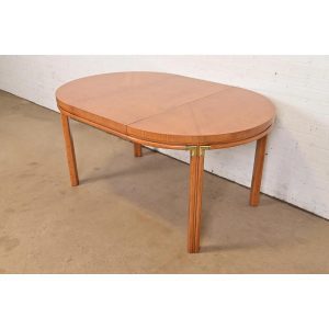 Drexel Mid-Century Hollywood Regency Campaign Pecan Wood Extension Dining Table, Newly Refinished