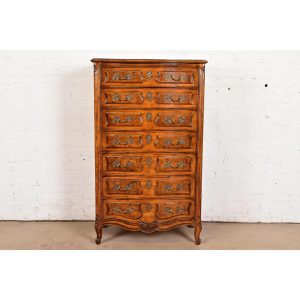 Henredon French Provincial Louis XV Carved Walnut Highboy Dresser or Semainier
