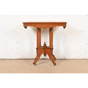 Antique Eastlake Victorian Carved Walnut Parlor Table, Circa 1880s