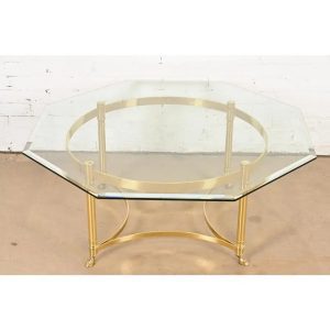 Labarge Hollywood Regency Brass and Glass Hooved Feet Cocktail Table, Circa 1960s