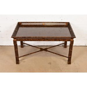 Mario Buatta for John Widdicomb Hollywood Regency Chinoiserie Bamboo Form Coffee Table With Faux Tortoise Shell Finish