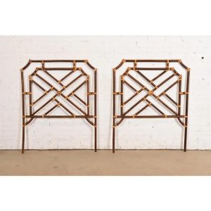 McGuire Style Organic Modern Bamboo Rattan Twin Headboards, Pair
