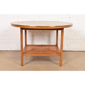 Paul McCobb Irwin Collection Mahogany, Brass, and Cane Leather Top Coffee Table, 1950s
