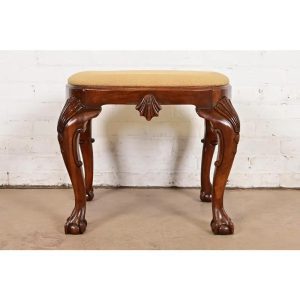 Baker Furniture Historic Charleston Chippendale Carved Mahogany Stool or Ottoman
