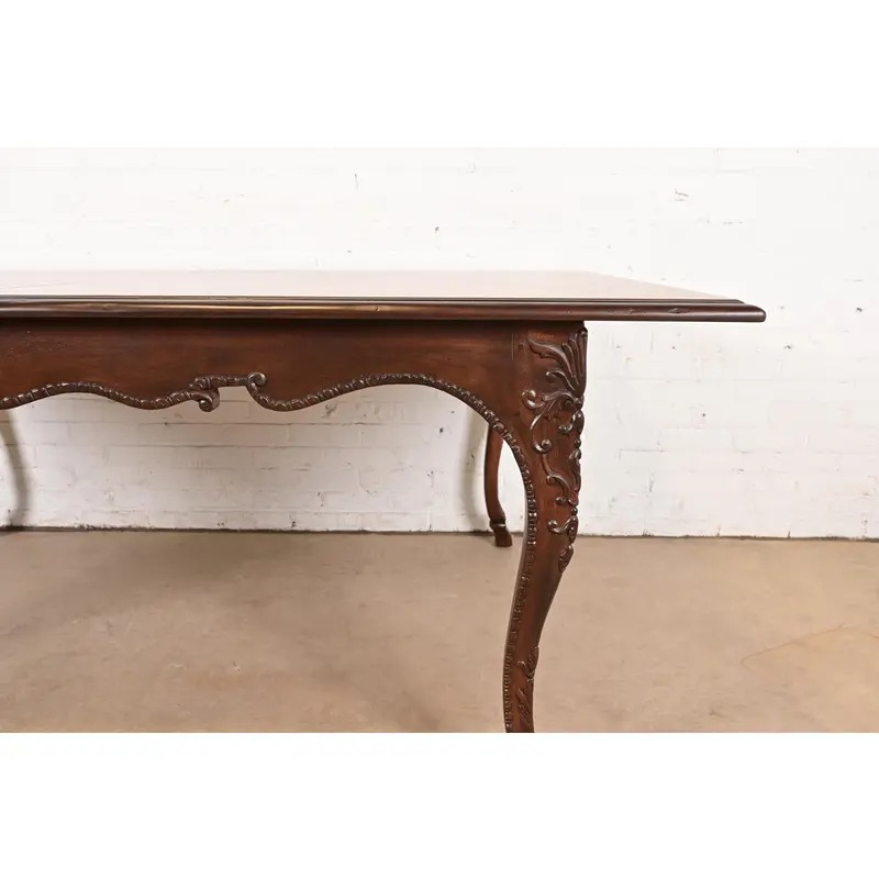 Baker Furniture Italian Provincial Louis XV Carved Cherry and Inlaid Burl Wood Extension Dining Table - Image 12