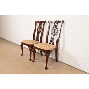 Century Furniture Georgian Carved Mahogany Side Chairs or Dining Chairs, Pair