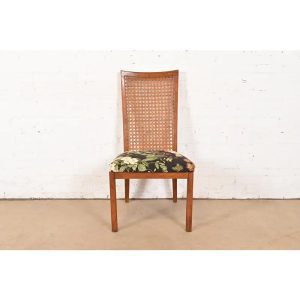 Drexel Heritage Mid-Century Modern Walnut and Cane High Back Side Chair or Dining Chair, Circa 1970s