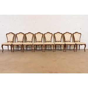 Karges French Provincial Louis XV Carved Walnut Dining Chairs, Set of Eight
