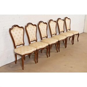 Karges French Provincial Louis XV Carved Walnut Side Chairs or Dining Chairs, Set of Six