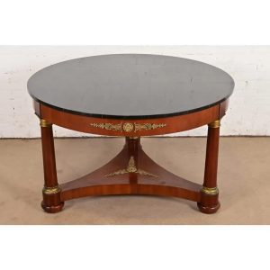 Kindel Furniture Neoclassical Carved Mahogany Faux Marble Top Center Table With Mounted Ormolu