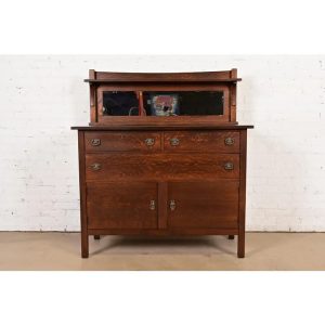 Stickley Brothers Style Antique Mission Oak Arts & Crafts Sideboard or Bar Cabinet, Newly Refinished