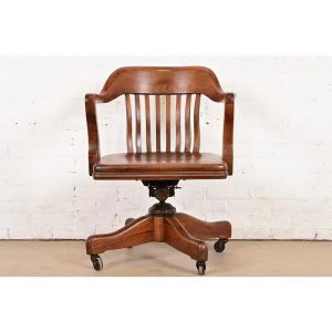 Arts & Crafts Solid Walnut Executive Swivel Desk Chair by Johnson Chair Co.