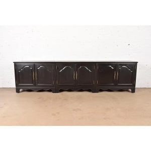 Baker Furniture French Provincial Louis XV Ebonized Monumental Sideboard Credenza, Circa 1960s